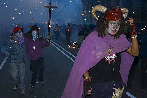 Correfoc, fireworks, Festa de la Merce, city festival, September, Barri Gotic, Ciutat Vella, Barcelona, Spain