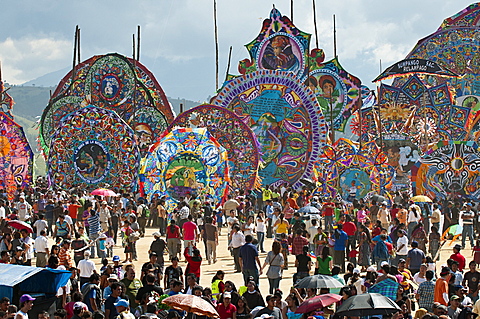 Day Of The Dead kites (barriletes) ceremony in cemetery of Sumpango, Guatemala, Central America