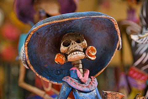 Detail of figurines on sale for the Day of the Dead celebration, San Miguel de Allende, Guanajuato, Mexico, North America