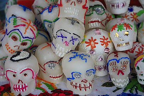 Sugar candy skulls, Day of the Dead, Patzcuaro, Michoacan state, Mexico, North America