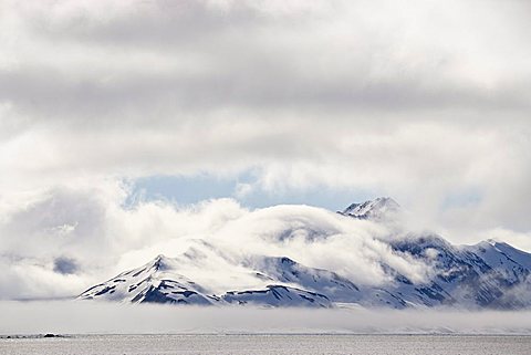 Cloud-covered mountains near Hornsund, Svalbard Islands, Arctic, Norway, Europe