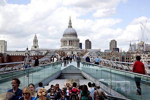 Millennium Bridge and St. Paul's Cathedral in London, England, United Kingdom, Europe