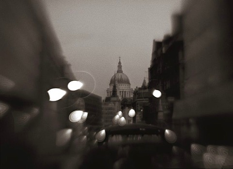 One of London's most visited sites, St. Paul's Cathedral dome can be seen amongst the buildings of the city.