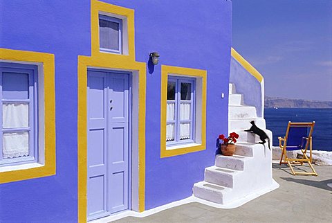 Colourful house in Thira Town, Santorini, Cyclades Islands,  Greece