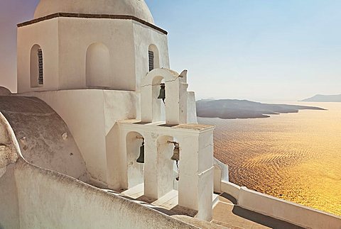 Greek Orthodox Church in Fira, Santorini (Thira), Cyclades Islands, Aegean Sea, Greece, Europe
