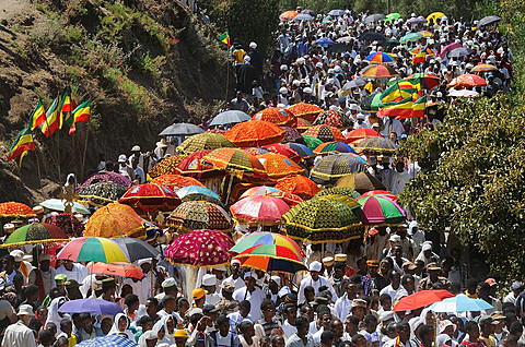 Ethiopia, Lalibela,Timkat festival  Every year on january 19, Timkat marks the Ethiopian Orthodox celebration of the Epiphany  The festival reenacts the baptism of Jesus in the Jordan River  Wrapped in rich cloth, the church Tabots replicas of the Ar