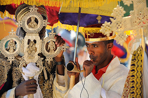 Ethiopia, Lalibela,Timkat festival  Every year on january 19, Timkat marks the Ethiopian Orthodox celebration of the Epiphany  The festival reenacts the baptism of Jesus in the Jordan River  Wrapped in rich cloth, the church Tabots replicas of the Ar