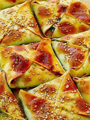Kalitsounia Cheese and Spinach Pies in a Bakery, Chania, Crete, Greece