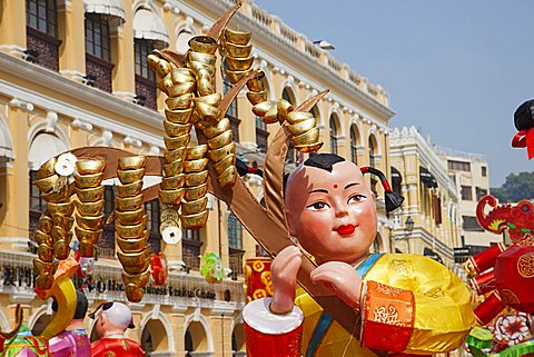China, Macau, Senado Square with Display of Chinese New Year Decorations