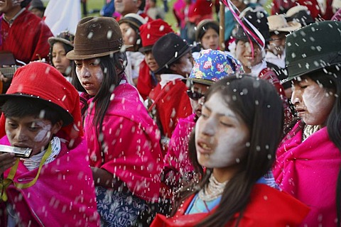 People celebrate during the fiesta of Carnival, in Guamote, Ecuador, on Tuesday, Feb. 28, 2006.