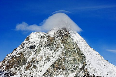 Cloud on top of Monte Cervino (The Matterhorn), Cervinia, Valle d'Aosta, Italian Alps, Italy, Europe