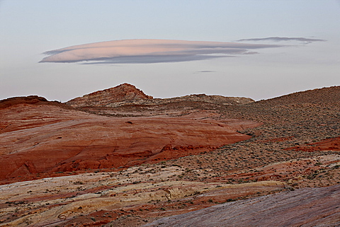 Cloud at dusk over the red and yellow sandstone, Valley Of Fire State Park, Nevada, United States of America, North America