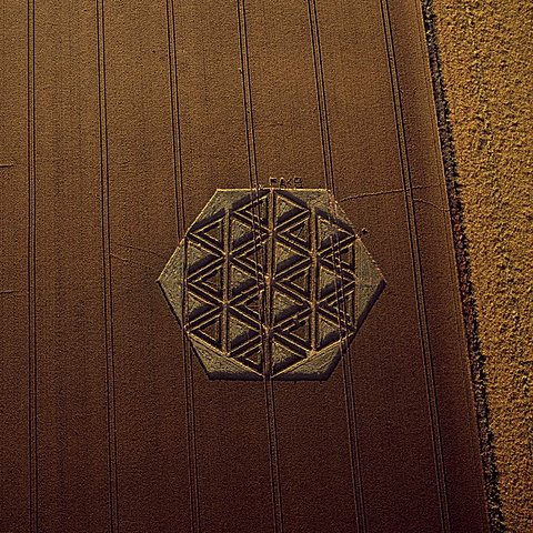 Aerial image of crop circle, Wiltshire, England, United Kingdom, Europe