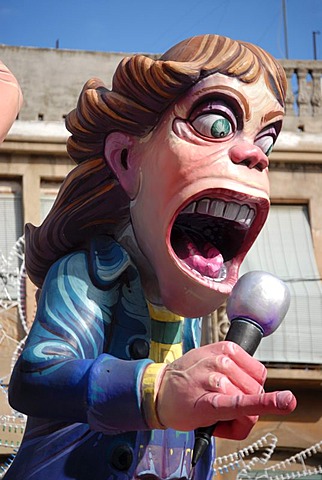 Colourful paper-mache figure (Mick Jagger of the Rolling Stones) at the "Fallas" festival, Valencia, Spain, Europe