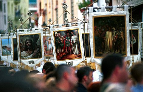 Malaga-Spain - Easter Week (Semana Santa) - Banners held in procession