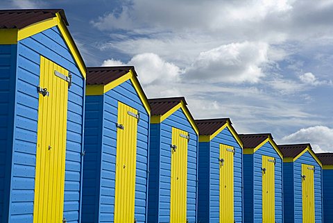 Colourful beach huts, Littlehampton, West Sussex, England, United Kingdom, Europe