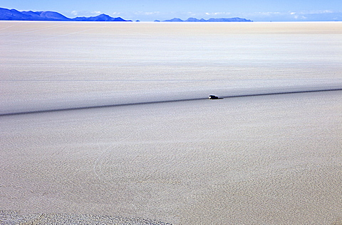 Salar de Uyuni is the largest salt flat in the world and is in South West Bolivia, Bolivia, South America