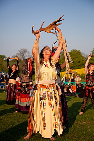 Beltane Wickerman celebrations at Butser Ancient Farm, Hampshire, England, United Kingdom, Europe