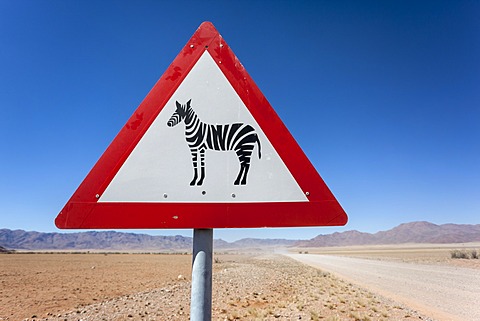 Zebra crossing animal warning sign, Namib Desert, Namibia, Africa