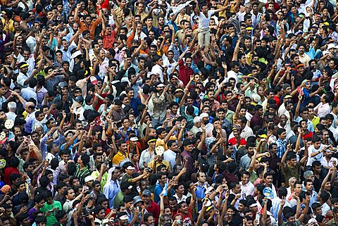 People singing and exulting while attending the festival, Thrissur Pooram festival, Thrissur, Kerala, India, Asia