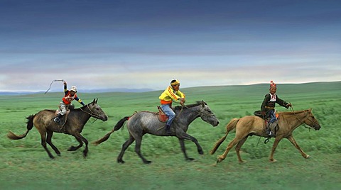 Horse race, Nadaam festival, Gobi Steppe, Mongolia, Asia