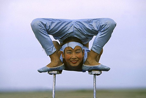 Acrobat girl, Nadaam Festival, Ulan Bator, Mongolia, Asia