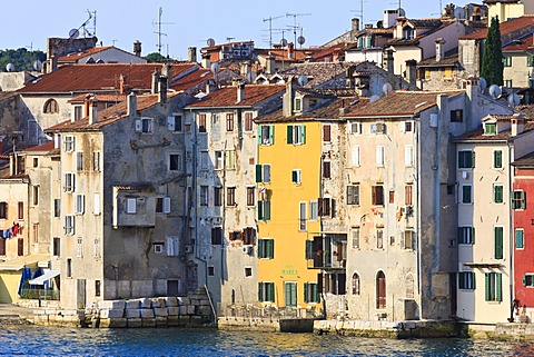 Old town from the sea, Rovinj (Rovigno) peninsula, Istria, Croatia, Europe