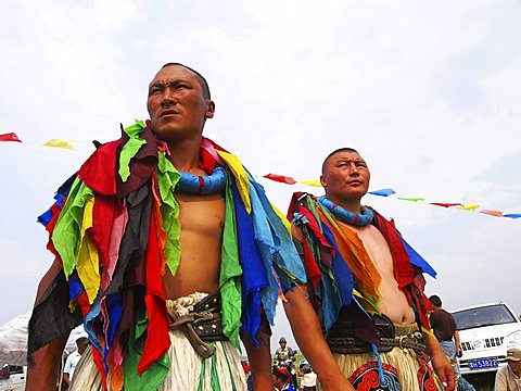 Mongolian wrestlers during Naadam Festival, Xilin Gol Grassland, Xilinhot, Inner Mongolia, China