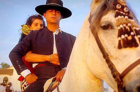 El Rocio Romeria pilgrimage ,`Romeros¬¥Pilgrims at El Rocio, Almonte, Huelva province, Andalucia, Spain,