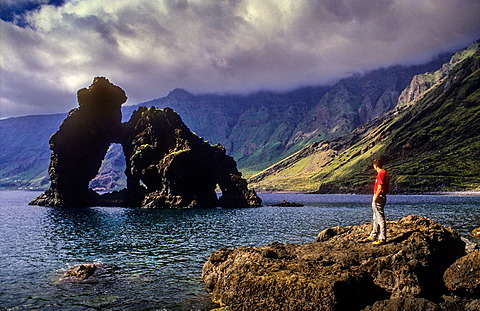 The stone arch Roque de la Bonanza, El Hierro, Canary Island, Spain, Europe.