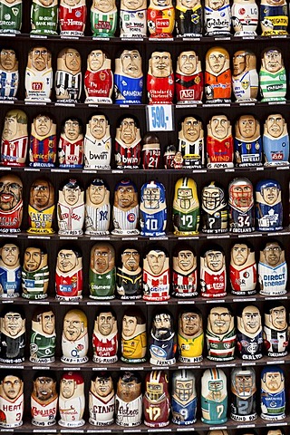 Figurines of football players, souvenir shop, Prague, Czech Republic, Europe