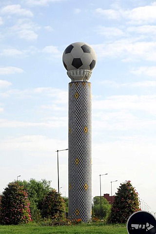 Building, column with football, roundabout, Meknes, Morocco, Africa