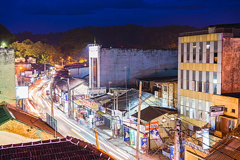 Light trails on the streets of Kandy, Sri Lanka, Asia