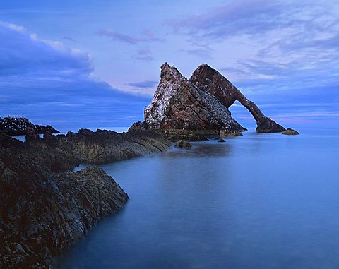 Bowfiddle Rock Arch, spectacular natural arch near Portknockie, Morayshire, Scotland, United Kingdom, Europe