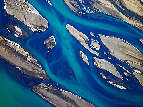 Aerial view of Thjorsa river, South Iceland