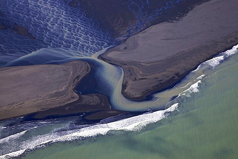 Aerial view of the sandar or outwash plain of the Vatnajoekull glacier, South Iceland, Europe