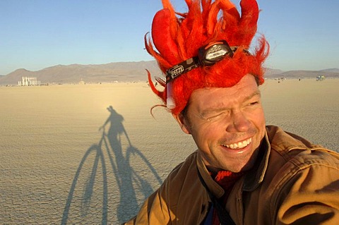 A costumed man at Burning Man Festival inthe Red Rock Desert of Nevada.