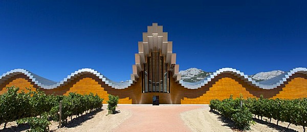 Ysios Bodega winery futuristic architecture at Laguardia in Rioja-Alaveda wine-producing area of Basque country, Spain