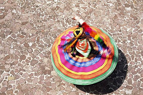 Overhead view of a Mestiza Cuzquena dancer in motion, Cuzco (Cusco), Peru, South America