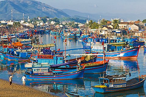 Colourful fishing boats at the habour of Nha Trang, Vietnam, Indochina, Southeast Asia, Asia