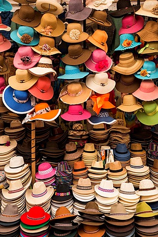 Hat stall, Pisac Textiles Market, Sacred Valley, Peru