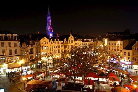 Christmas fair in the evening, Brussels, Brabant, Belgium