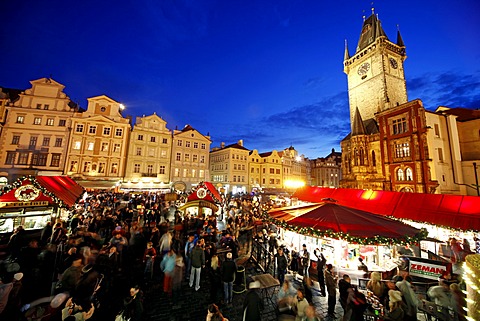 Christmas Market And Old Town Hall, Prague, Czech Republic,