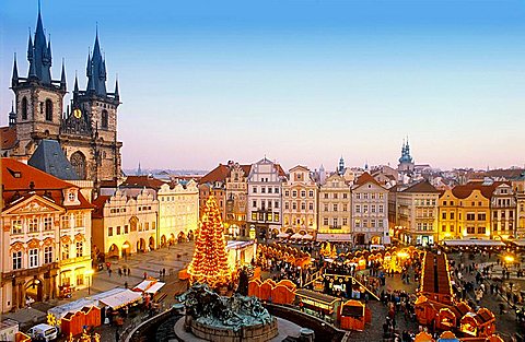 Czech Republic, Prague, Old Town Square, Christmas Market, Aerial, Buildings, Christmas, City, Cityscape, Europe, Exte. Czech Republic, Prague, Old Town Square, Christmas Market, Aerial, Buildings, Christmas, City, Cityscape, Europe, Exte