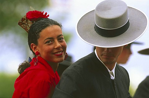 Couple on a horse, Feria de Abril, Sevilla, Andalusia, Spain