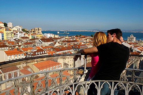 Cathedral of the Se and Alfama quarter overview from la Gloria Terrace, Lisbon, Portugal.
