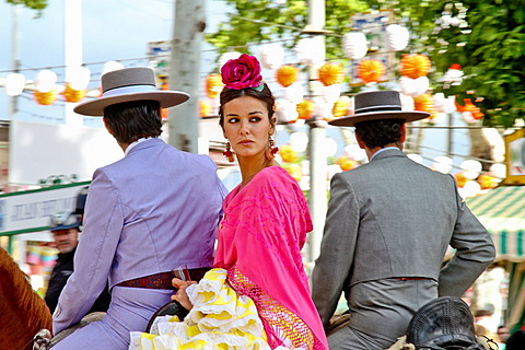 April Fair, Couple in a traditional costumes on a horse, Sevilla, Spain