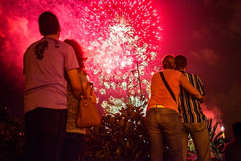 Fireworks at Barceloneta beach during La Merce Festival, Barcelona Catalonia Spain