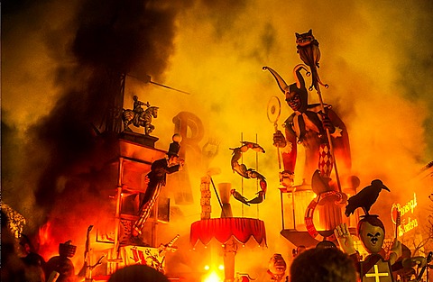 Falla of Na Jordana burning,by Manolo Martin,Fallas Festival, Valencia,Spain