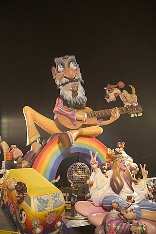 Typical falla monument put up during the annual Las Fallas festival in Valencia, Spain, Europe